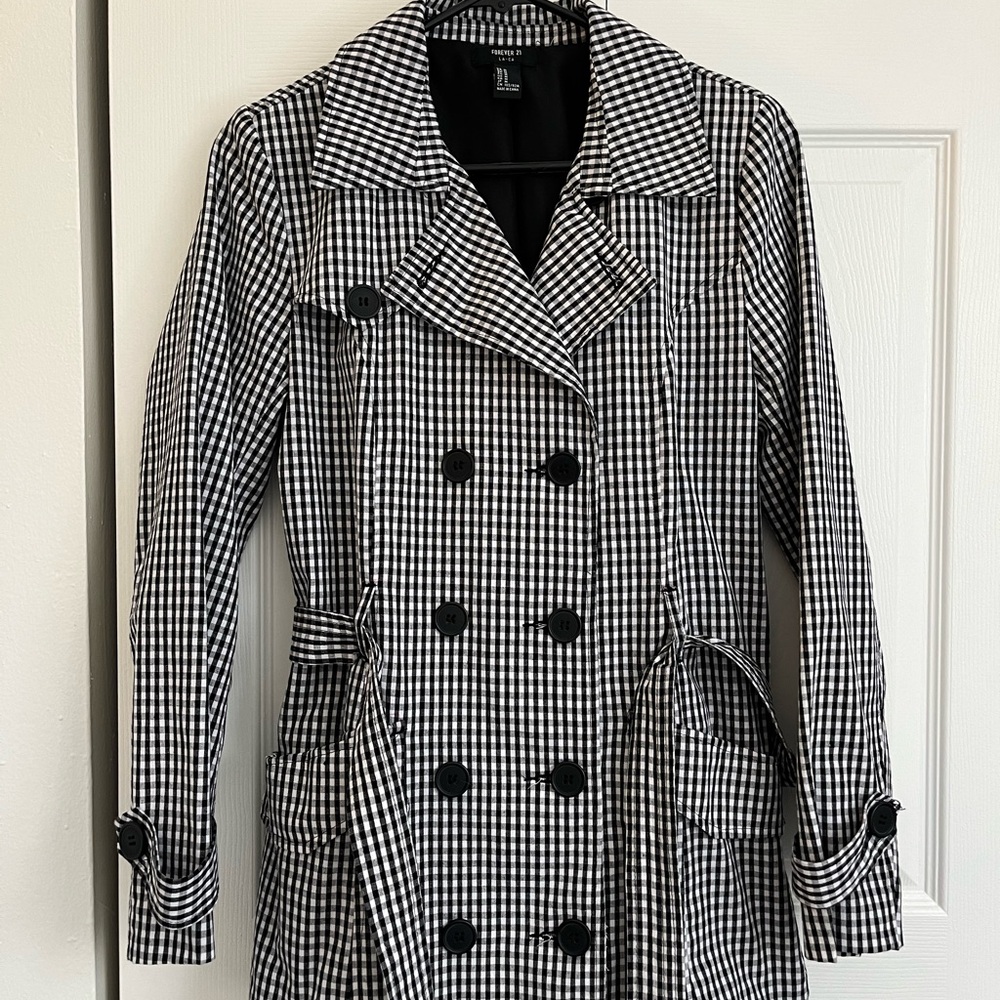 Forever 21 Black and White Gingham Trench Coat